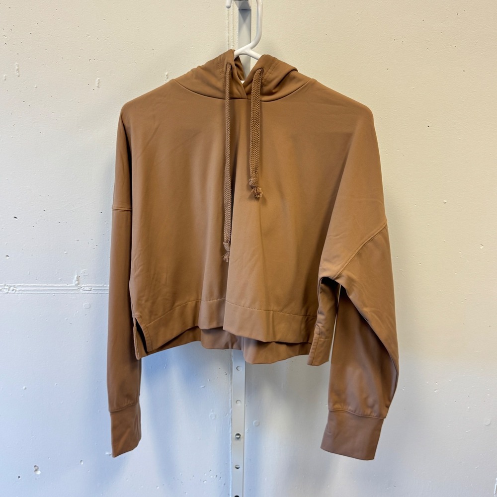 AS Revival Tan Brown Cropped Hoodie Sweatshirt Thumbholes‎ Small Athleisure